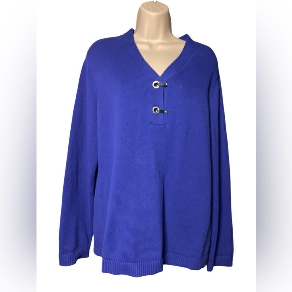 KAREN SCOTT  WOMEN'S HARDWARE COTTON HENLEY TOP, IN ULTRA BLUE SIZE XL